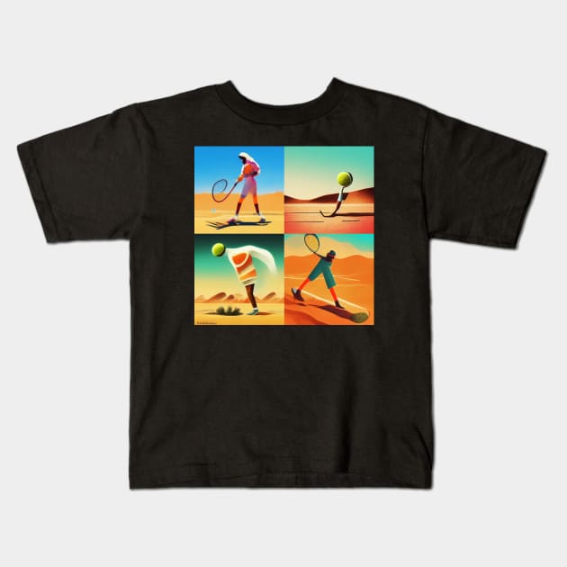 Desert Tennis Players Kids T-Shirt by Shtakorz